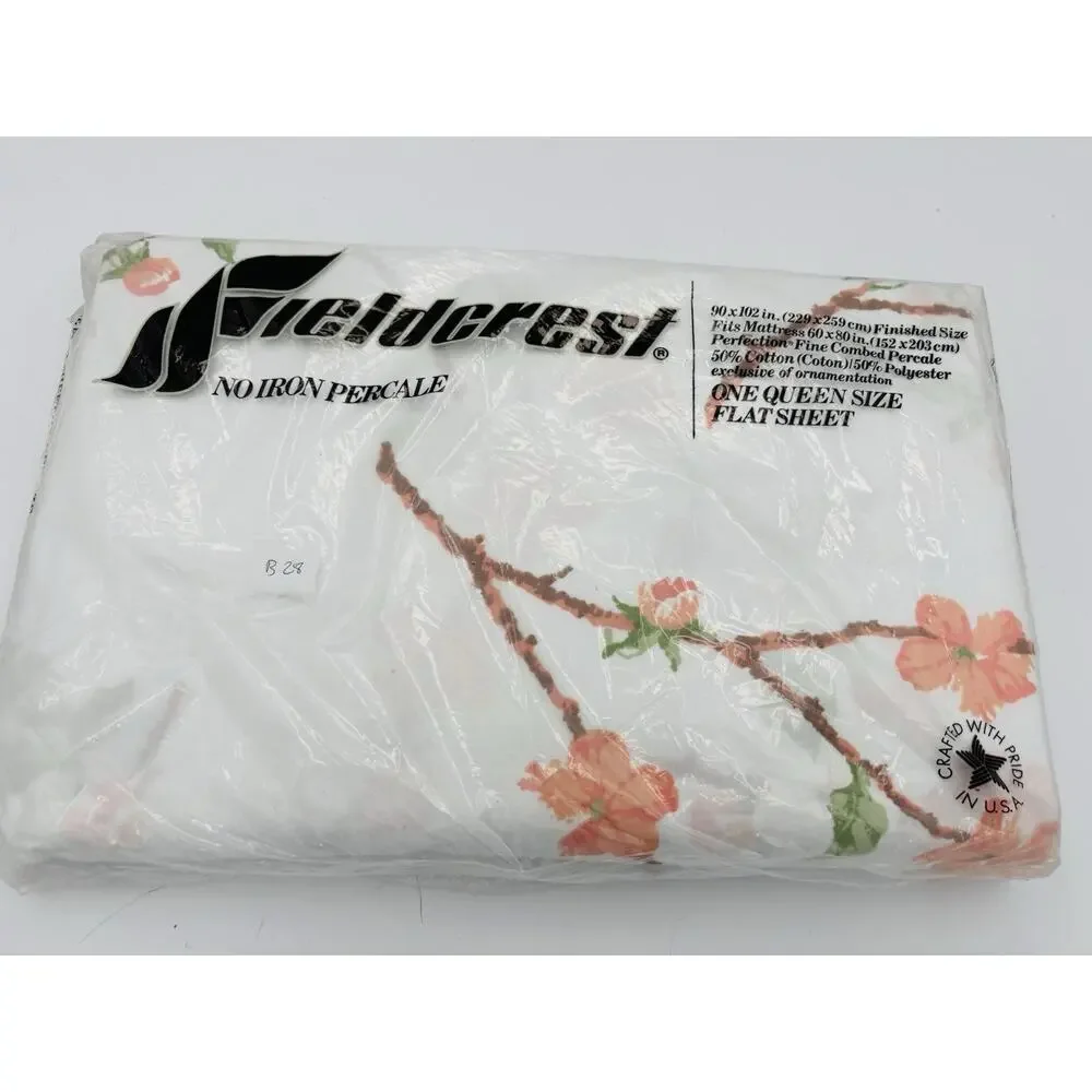 New Vintage Fieldcrest Full Flat Sheet Floral No Iron Percale Made In USA‎